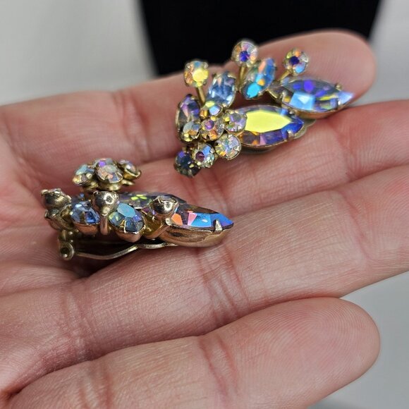 Sherman Earrings Clip On Purple Blue Pair Vintage Signed Stunning - Picture 8 of 11